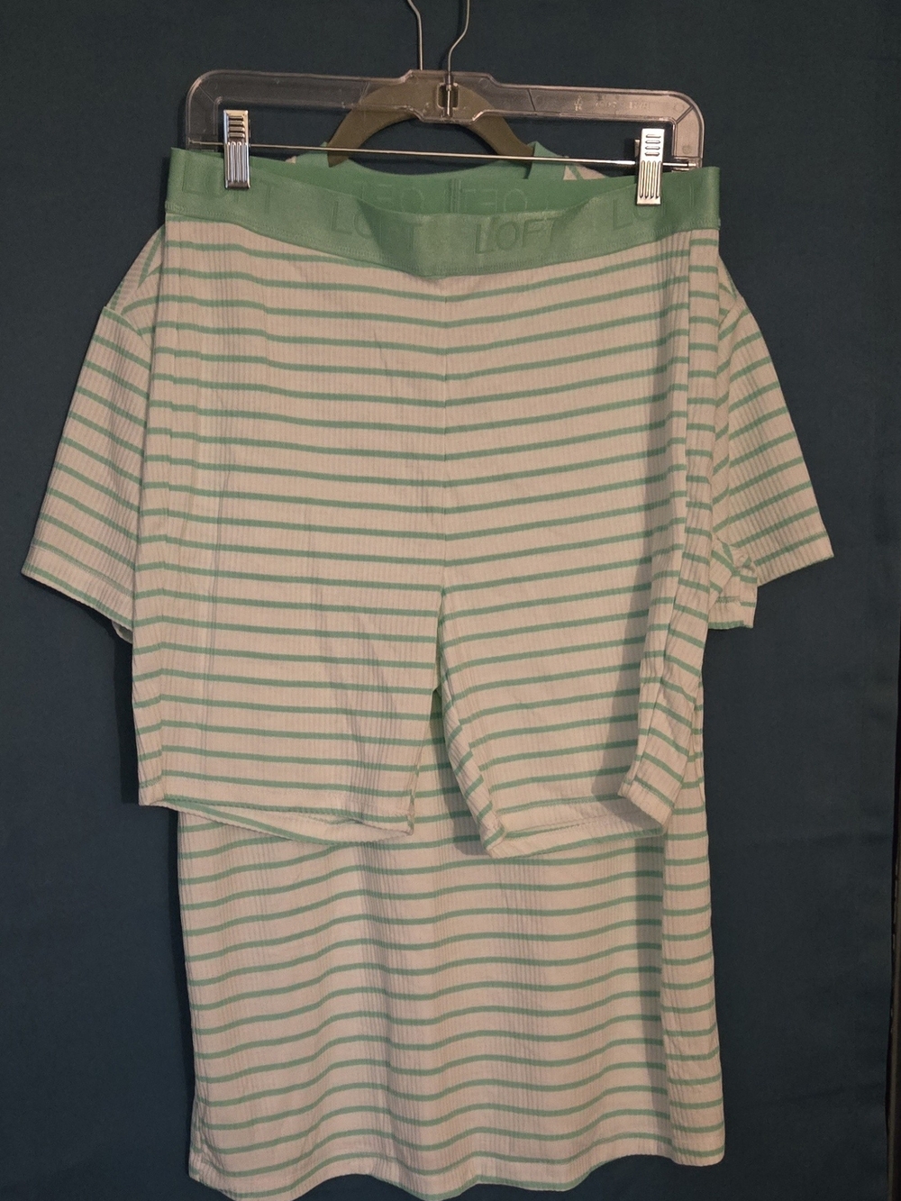 LOFT Mint & White Striped Pajama Set Size Small